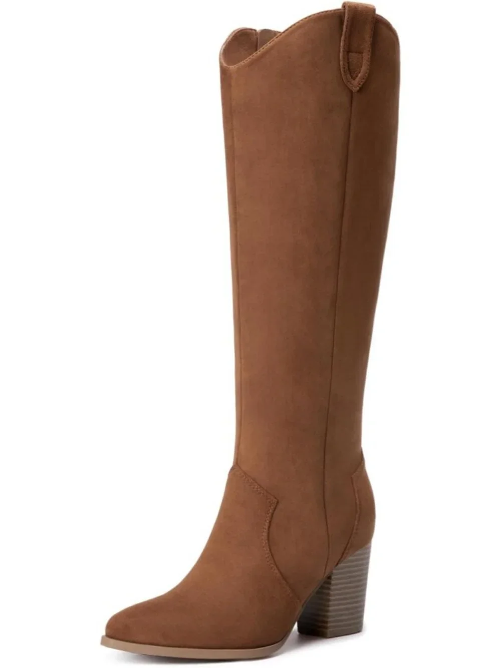 Women's Brown Suede Chunky Heel Suede Pointed Toe Side Zipper Knee High Boots